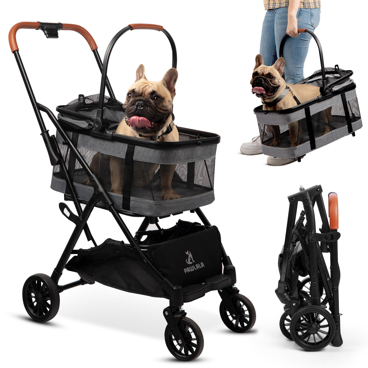 Foldaway Pet Stroller with Detachable Carrier