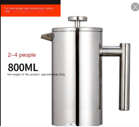 304 Stainless Steel Double-Layer French Press Coffee Pot
