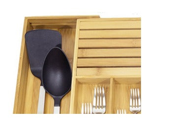 Bamboo Expandable Drawer Organizer with Knife Slot