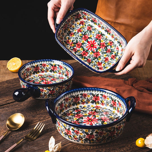 Ceramic Handle Binaural Soup Bowl for Oven & Microwave