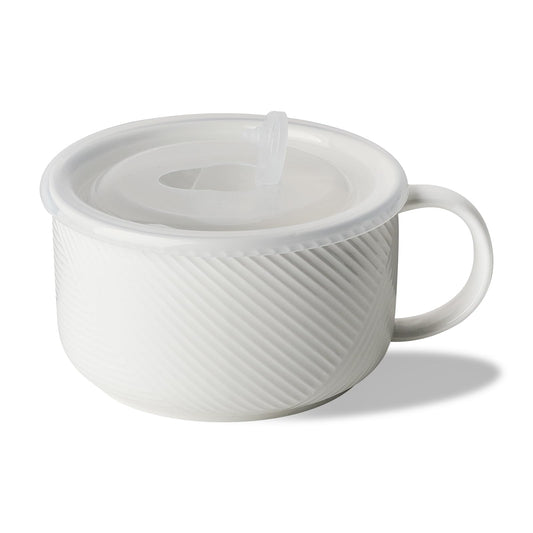 Adewnest Oversized Soup Bowl with Handle: 38 Ounce Ceramic Ramen Bowl with Lid - Microwave Safe Jumbo Soup Mug with Handle - Extra Large Soup Cup - White 6 Inch