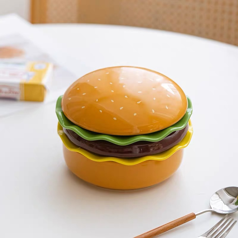 Single-Serve Hamburger Ceramic Plate
