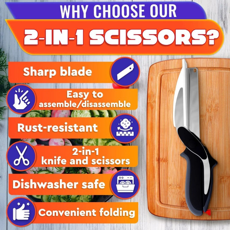 2-in-1 Kitchen Scissors Cutting Board Knife