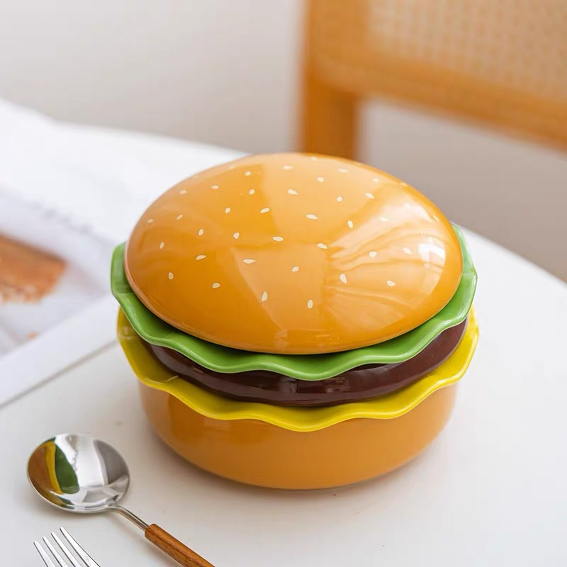 Single-Serve Hamburger Ceramic Plate