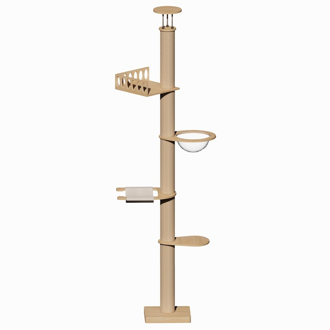 Wooden Floor-to-Ceiling Cat Tree Tower