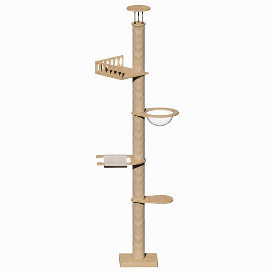 Wooden Floor-to-Ceiling Cat Tree Tower