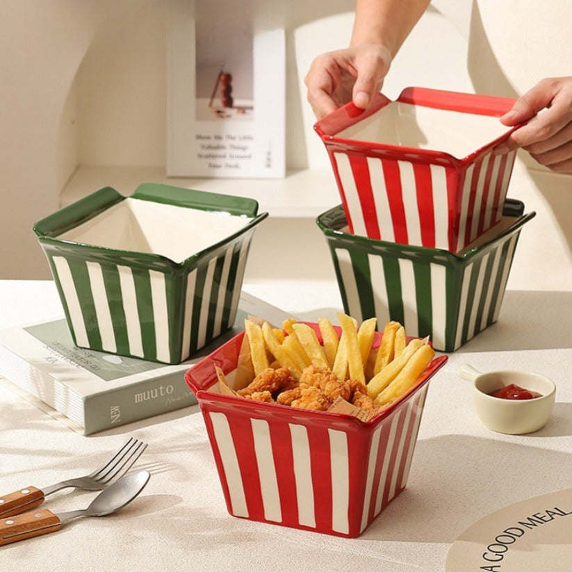 Ceramic Popcorn Bowl French Fries Shape