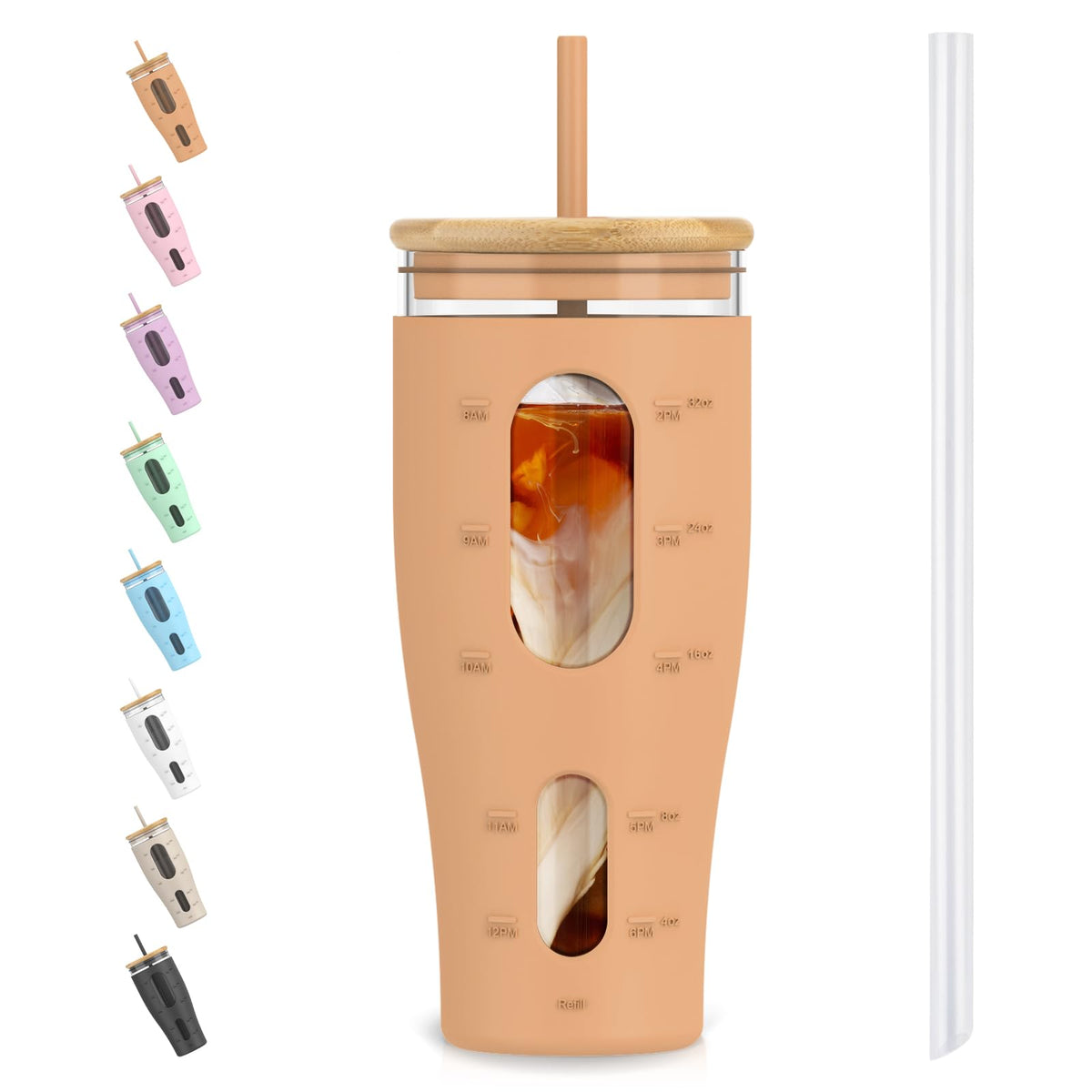 Hydraful 32 oz Glass Tumbler with Straw and Lid