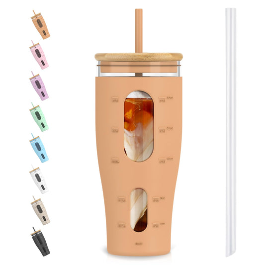 Hydraful 32 oz Glass Tumbler with Straw and Lid
