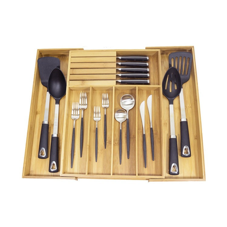Bamboo Expandable Drawer Organizer with Knife Slot