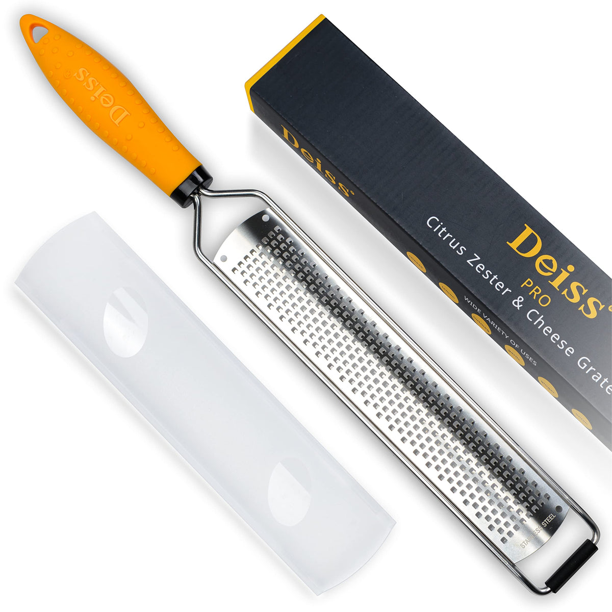 Deiss PRO Lemon Zester & Heavy Duty Cheese Grater & Vegetable Grater — Parmesan Cheese Lemon Garlic Nutmeg Chocolate Fruits Vegetables Ginger Grater - Cheese Shredder & Stainless Steel Grater